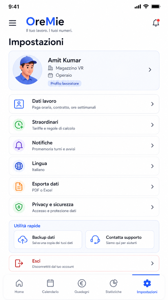 OreMie screenshot — Settings & Profile